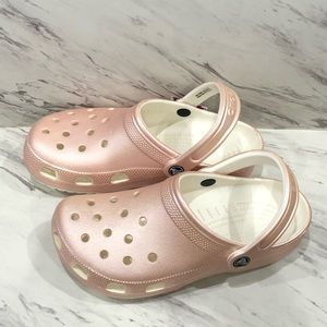 metallic rose gold crocs